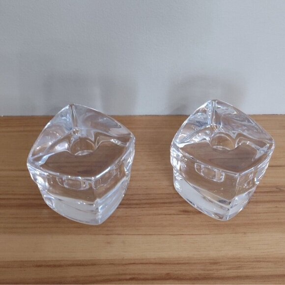 Set Of Orrefors Sweden Crystal Clear Glass Taper Candle Holders Geometric Cubes - Picture 1 of 13